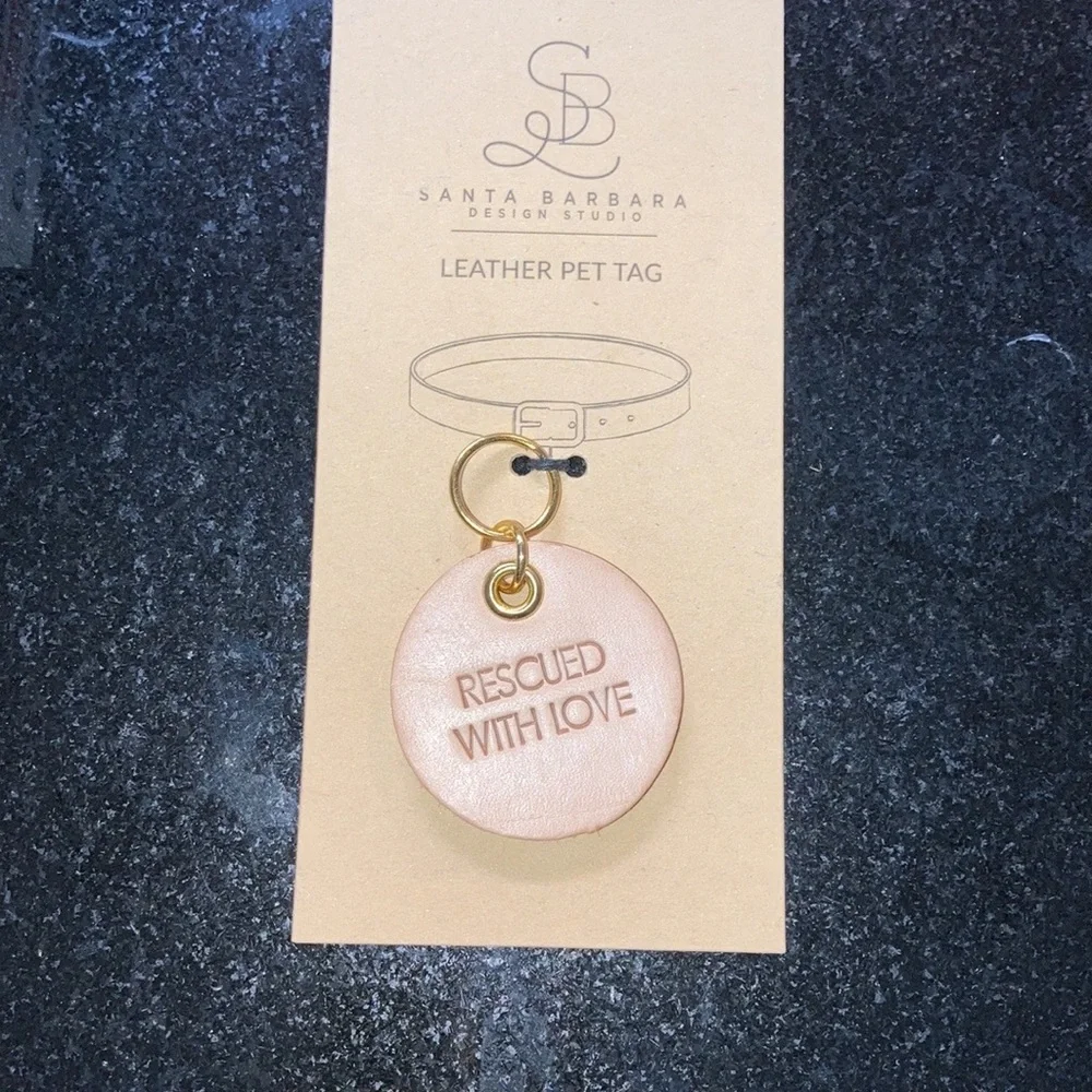 NWT Set of 3 Santa Barbara Design Leather Pet Tag Rescued with Love